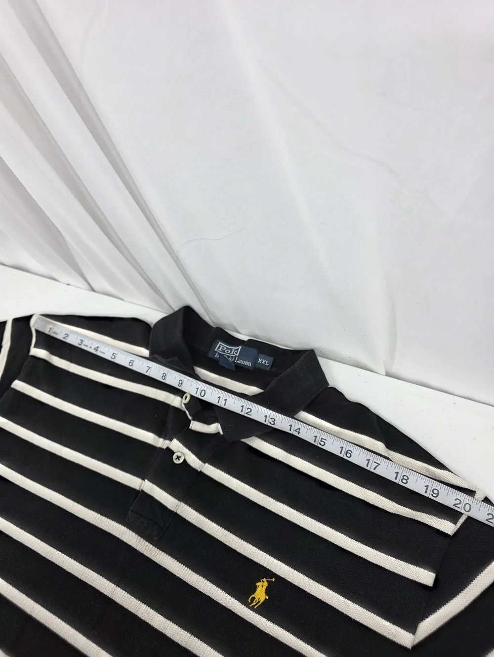 Vintage Polo Ralph Lauren Short Sleeve Pique Polo‎ Men XXL Black Cream Striped.